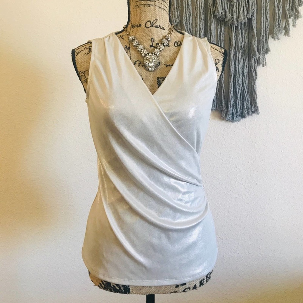 WHITE HOUSE BLACK MARKET SHIMMER SURPLICE TOP